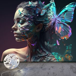 Kadın ve Kelebekler İllüstrasyonu Modern Duvar Kağıdı YK-00600