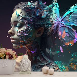 Kadın ve Kelebekler İllüstrasyonu Modern Duvar Kağıdı YK-00600