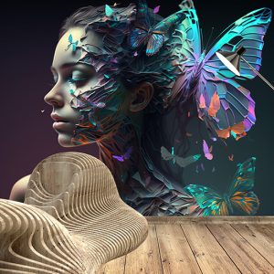 Kadın ve Kelebekler İllüstrasyonu Modern Duvar Kağıdı YK-00600