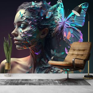 Kadın ve Kelebekler İllüstrasyonu Modern Duvar Kağıdı YK-00600