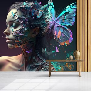 Kadın ve Kelebekler İllüstrasyonu Modern Duvar Kağıdı YK-00600