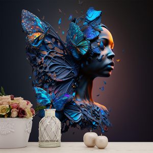 3D Kadın ve Kelebekler İllüstrasyonu Duvar Kağıdı YK-00601