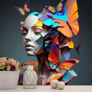 3D Kadın ve Kelebekler Modern Kuaför Duvar Kağıtları YK-00604