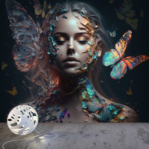 Kadın ve Kelebek Bayan Kuaförü Sanatsal Duvar Kağıtları YK-00610