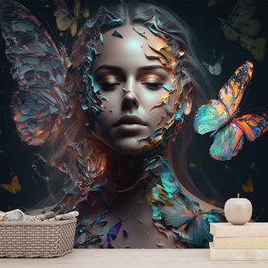 Kadın ve Kelebek Bayan Kuaförü Sanatsal Duvar Kağıtları YK-00610