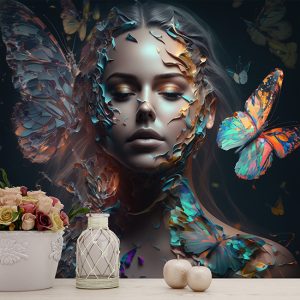 Kadın ve Kelebek Bayan Kuaförü Sanatsal Duvar Kağıtları YK-00610