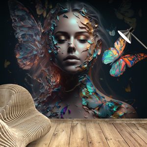 Kadın ve Kelebek Bayan Kuaförü Sanatsal Duvar Kağıtları YK-00610