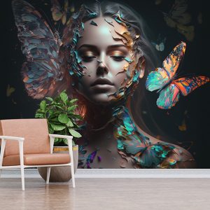 Kadın ve Kelebek Bayan Kuaförü Sanatsal Duvar Kağıtları YK-00610