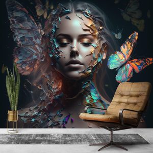 Kadın ve Kelebek Bayan Kuaförü Sanatsal Duvar Kağıtları YK-00610