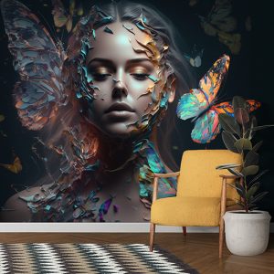 Kadın ve Kelebek Bayan Kuaförü Sanatsal Duvar Kağıtları YK-00610