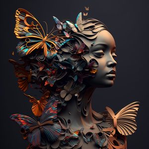 3D Kadın ve Kelebekler Bayan Kuaförü Duvar Kağıdı YK-00672