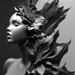 3D Siyah Beyaz Kadın ve Çiçek Kuaför Duvar Kağıdı YK-00679
