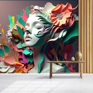 3D Kadın Çok Renkli İllüstrasyon Kuaför Duvar Kağıdı YK-00760
