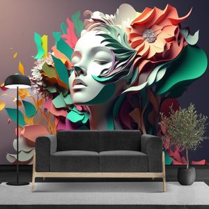 3D Kadın Çok Renkli İllüstrasyon Kuaför Duvar Kağıdı YK-00760
