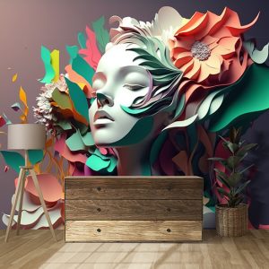 3D Kadın Çok Renkli İllüstrasyon Kuaför Duvar Kağıdı YK-00760