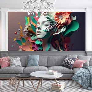 3D Kadın Çok Renkli İllüstrasyon Kuaför Duvar Kağıdı YK-00760