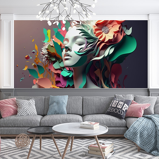 3D Kadın Çok Renkli İllüstrasyon Kuaför Duvar Kağıdı YK-00760