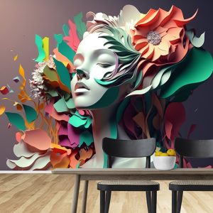 3D Kadın Çok Renkli İllüstrasyon Kuaför Duvar Kağıdı YK-00760