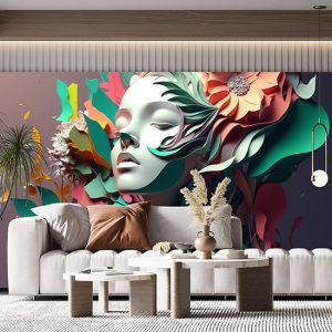 3D Kadın Çok Renkli İllüstrasyon Kuaför Duvar Kağıdı YK-00760