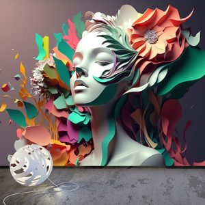 3D Kadın Çok Renkli İllüstrasyon Kuaför Duvar Kağıdı YK-00760