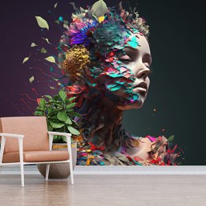 3D Kadın ve Yapraklar Güzellik Merkezi Duvar Kağıdı YK-00763