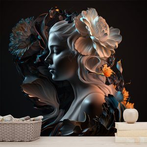 Kadın ve Çiçekler 3D Kuaför Salonu Duvar Kağıdı YK-00766