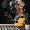 Kadın ve Çiçekler 3D Kuaför Salonu Duvar Kağıdı YK-00766
