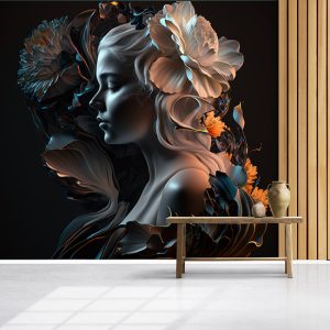 Kadın ve Çiçekler 3D Kuaför Salonu Duvar Kağıdı YK-00766