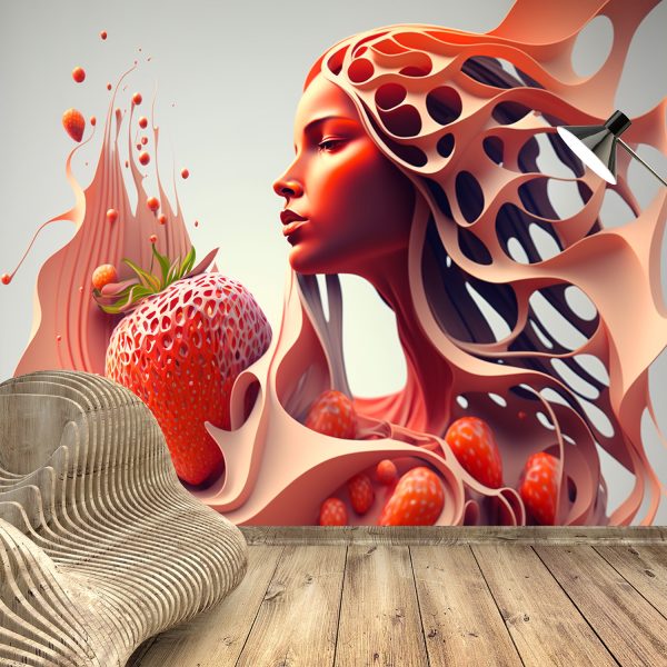 3D Eşsiz Çilek Kadın Tasarımı Duvar Kağıtları