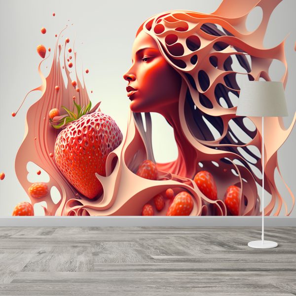 3D Eşsiz Çilek Kadın Tasarımı Duvar Kağıtları