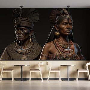 Savaşçı Maya Kadını ve Erkeği 3D Tarihi Duvar Kağıtları YT-00092
