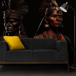 Savaşçı Maya Kadını ve Erkeği 3D Tarihi Duvar Kağıtları YT-00092