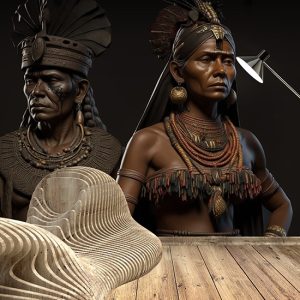 Savaşçı Maya Kadını ve Erkeği 3D Tarihi Duvar Kağıtları YT-00092