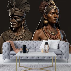 Savaşçı Maya Kadını ve Erkeği 3D Tarihi Duvar Kağıtları YT-00092