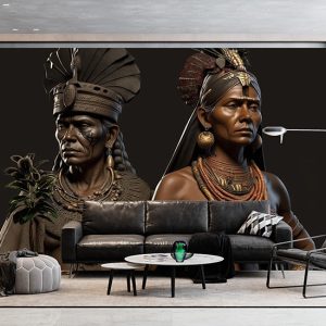 Savaşçı Maya Kadını ve Erkeği 3D Tarihi Duvar Kağıtları YT-00092