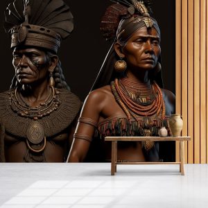 Savaşçı Maya Kadını ve Erkeği 3D Tarihi Duvar Kağıtları YT-00092