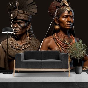 Savaşçı Maya Kadını ve Erkeği 3D Tarihi Duvar Kağıtları YT-00092