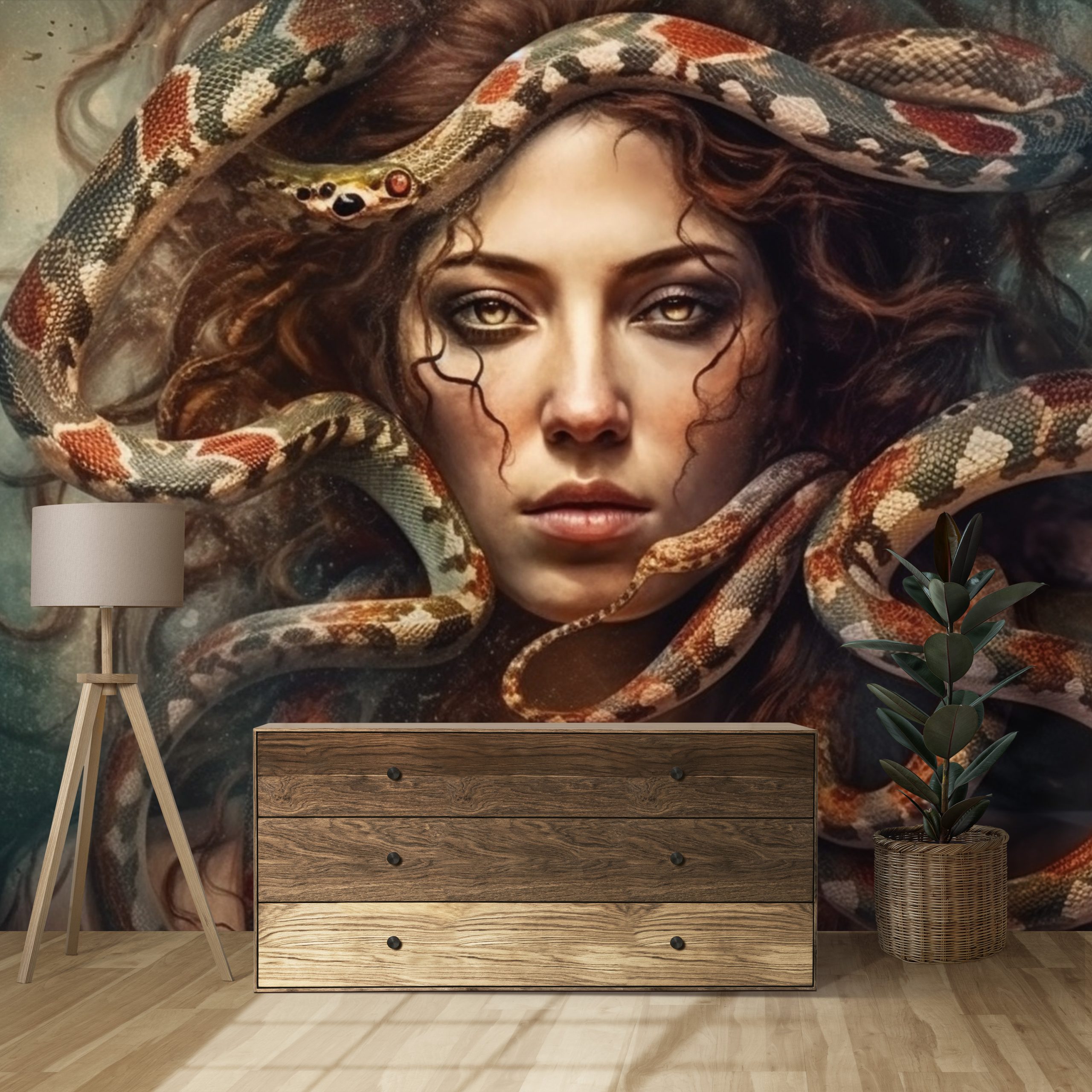 Kızıl Saçlı Medusa Sanatsal Resimli Duvar Kağıtları Modelleri ve Fiyatları Dekoros'da. Tüm Türkiye'ye Poster Duvar Kağıdı Gönderilir.