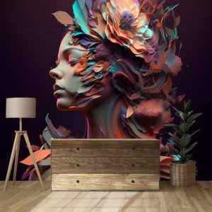 Renkli Çiçeklerle Kaplı Kadın Resmi Duvar Kağıdı Modelleri ve Fiyatları Dekoros'da. Tüm Türkiye'ye Poster Duvar Kağıtları Gönderilir.