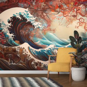 Renkli Kanagawa Büyük Dalga Tasarımı Duvar Kağıdı Modelleri ve Fiyatı Dekoros'da. Tüm Türkiye'ye Poster Duvar Kağıdı Gönderilir.