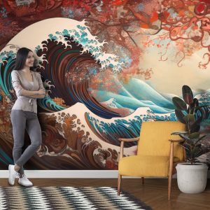 Renkli Kanagawa Büyük Dalga Tasarımı Duvar Kağıdı Modelleri ve Fiyatı Dekoros'da. Tüm Türkiye'ye Poster Duvar Kağıdı Gönderilir.