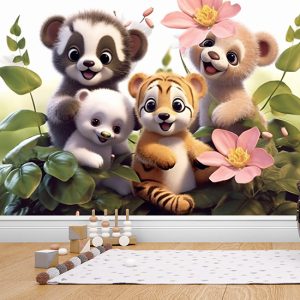 Tatlı Küçük Hayvanlar 3D Çocuk Odası Duvar Kağıdı YCO-02196