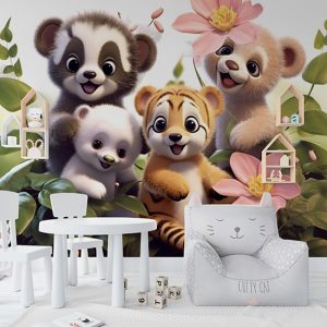 Tatlı Küçük Hayvanlar 3D Çocuk Odası Duvar Kağıdı YCO-02196