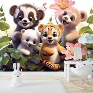 Tatlı Küçük Hayvanlar 3D Çocuk Odası Duvar Kağıdı YCO-02196