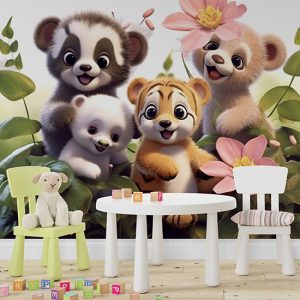Tatlı Küçük Hayvanlar 3D Çocuk Odası Duvar Kağıdı YCO-02196