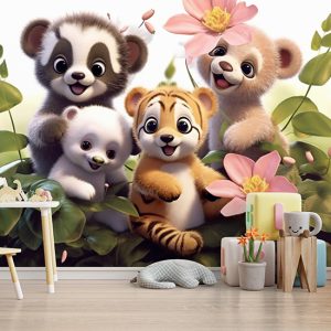 Tatlı Küçük Hayvanlar 3D Çocuk Odası Duvar Kağıdı YCO-02196