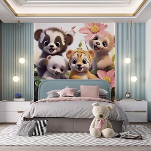 Tatlı Küçük Hayvanlar 3D Çocuk Odası Duvar Kağıdı YCO-02196
