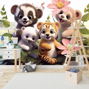 Tatlı Küçük Hayvanlar 3D Çocuk Odası Duvar Kağıdı YCO-02196