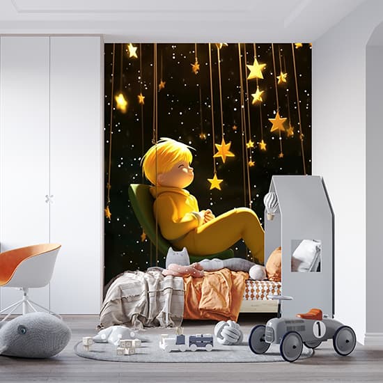 Yıldızların Altındaki Çocuk Tek Parça Çocuk Odası Duvar Kağıdı YCO-02208