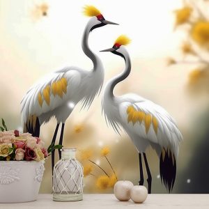 3D Japon Turna Kuşları Modern Duvar Kağıdı YH-02188